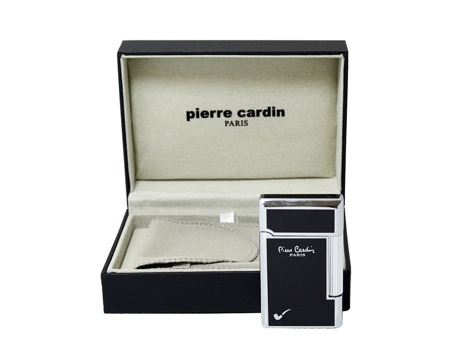 Zapalniczka fajkowa Pierre Cardin 11524 "Paris" metal/gaz, krzesiwowa, czarna/srebrna.