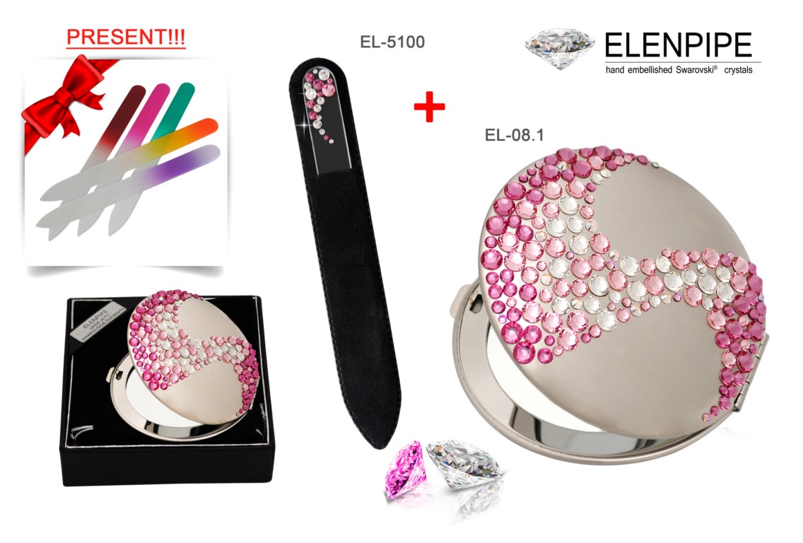 Zestaw lusterko EL-08.1 "Koral różowy" + Pilnik EL-5100 "Corals Pink" ze Swarovski® crystals 13 cm