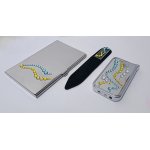Zestaw wizytownik EL-4343 "Wave Yellow Azur" +pilnik+zapalniczka Swarovski crystal 9.5x6 cm metalowy